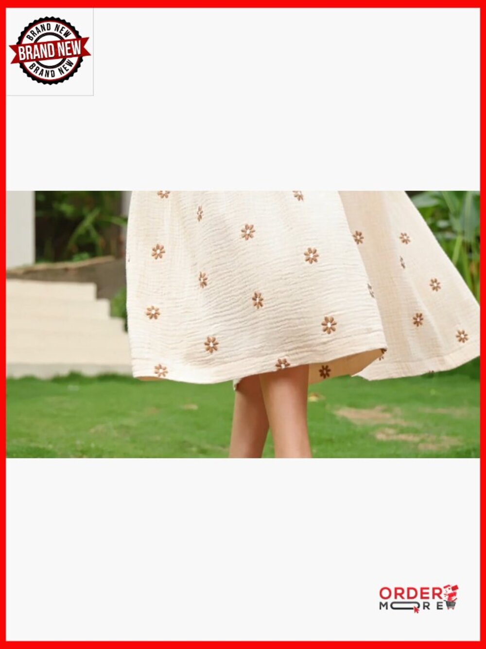 Long Sleeve Cotton Boho Midi Dress Square Neck Floral Embroidered Tiered Ruffle - Picture 7 of 7